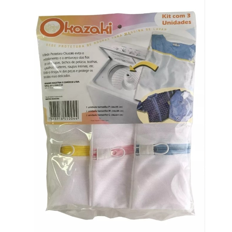 Rede Saquinhos ORIGINAL Okasaki para lavar roupas delicadas - Kit com  3 Unidades P/M/G