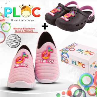 KIT 2 PARES PLOC - 1 TÊNIS CALCE FÁCIL + 1 BABUCHE TIK TOK (P58 ROSA + Bab58 PRETO)