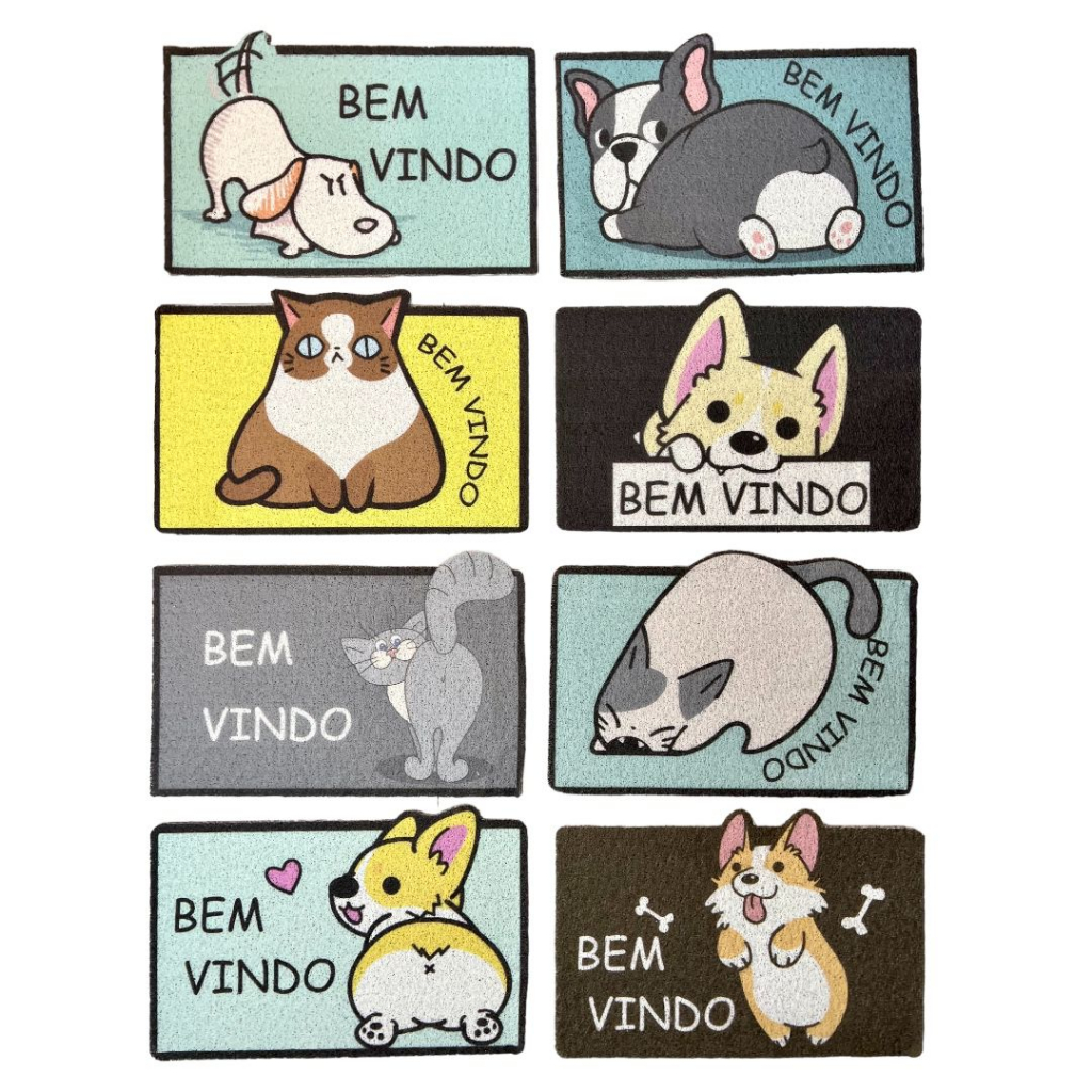 Tapete Capacho 40x60 Porta Antiderrapante Bem Vindo Cachoroo Gato