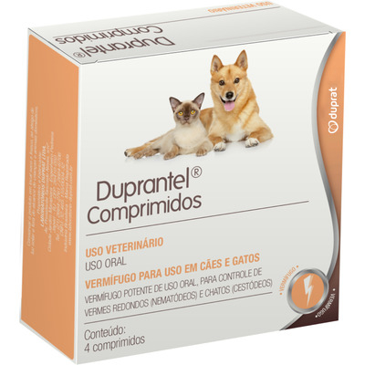 Duprantel Vermífugo para Cães e Gatos 4 Comprimidos Remédio de Verme para Cães e Gatos