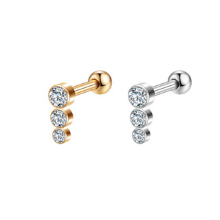Piercing Helix Flat Conch Tragus Lóbulo Minibarbell Aço Cirúrgico Trio Zircônia Cravada 1,2x8