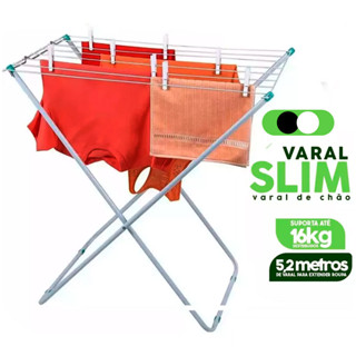 Varal de Chão Slim Sem Abas Retrátil Reforçado Inoxidável Apartamento Branco - Preto
