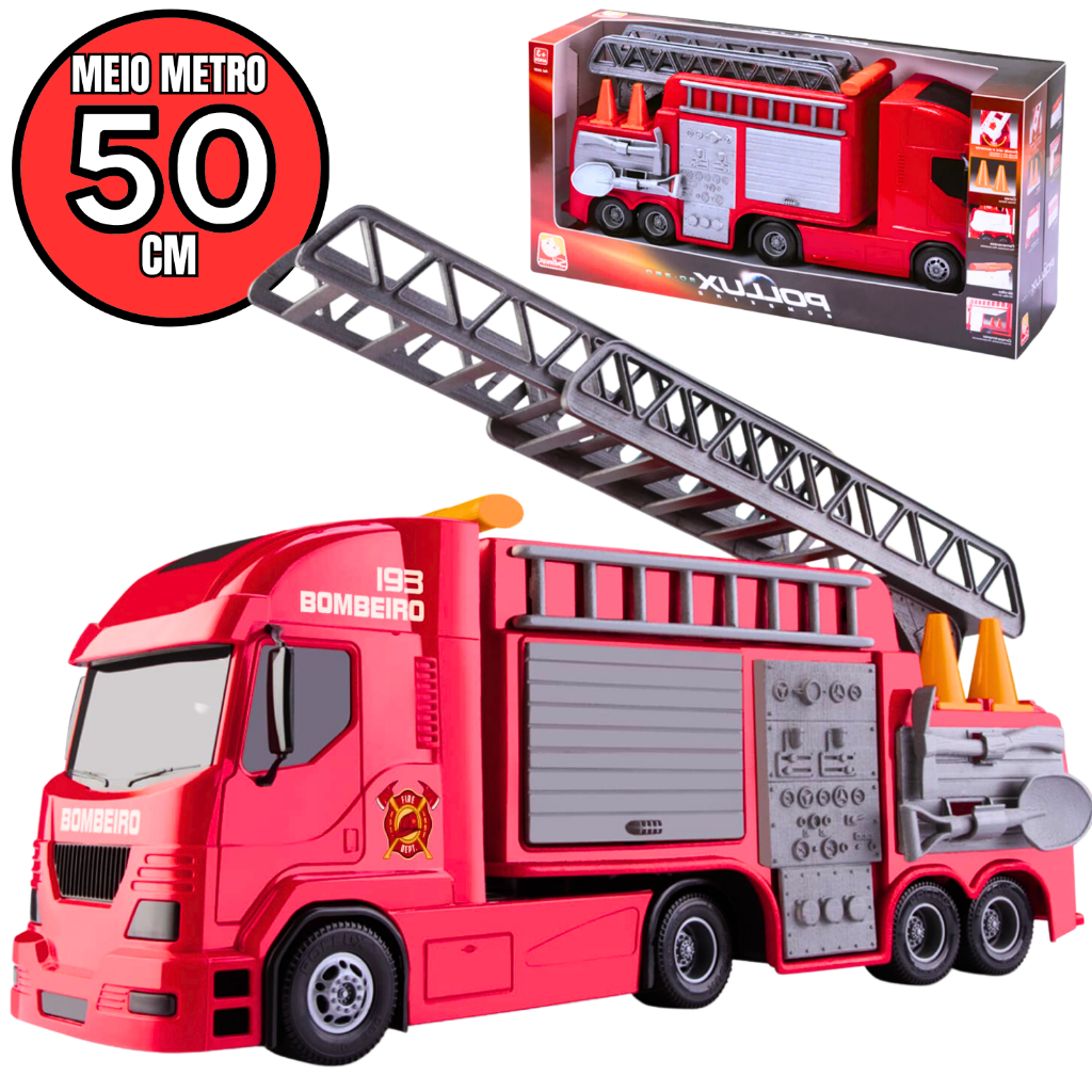 Caminhão bombeiro super grande 50cm meio metro de tamanho escada realista carrino funcional brinquedo para menino reforçado