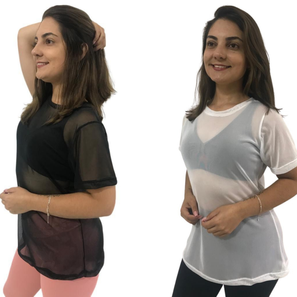 Kit 2 Blusa Feminina de Tule academia fitness transparente