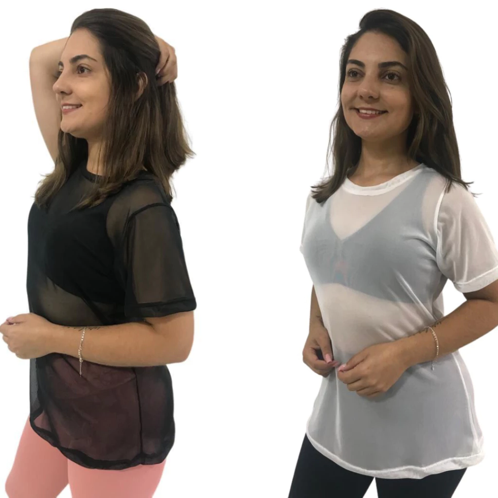 Kit 2 Blusa Feminina de Tule academia fitness transparente — imagem 1