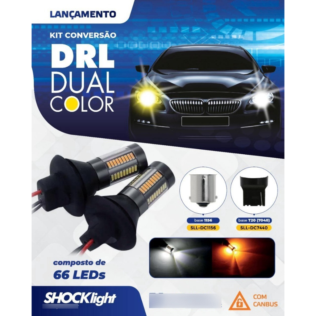 Kit Conversão Led Drl Dual Color 1156 P21 66 Leds 12v Top