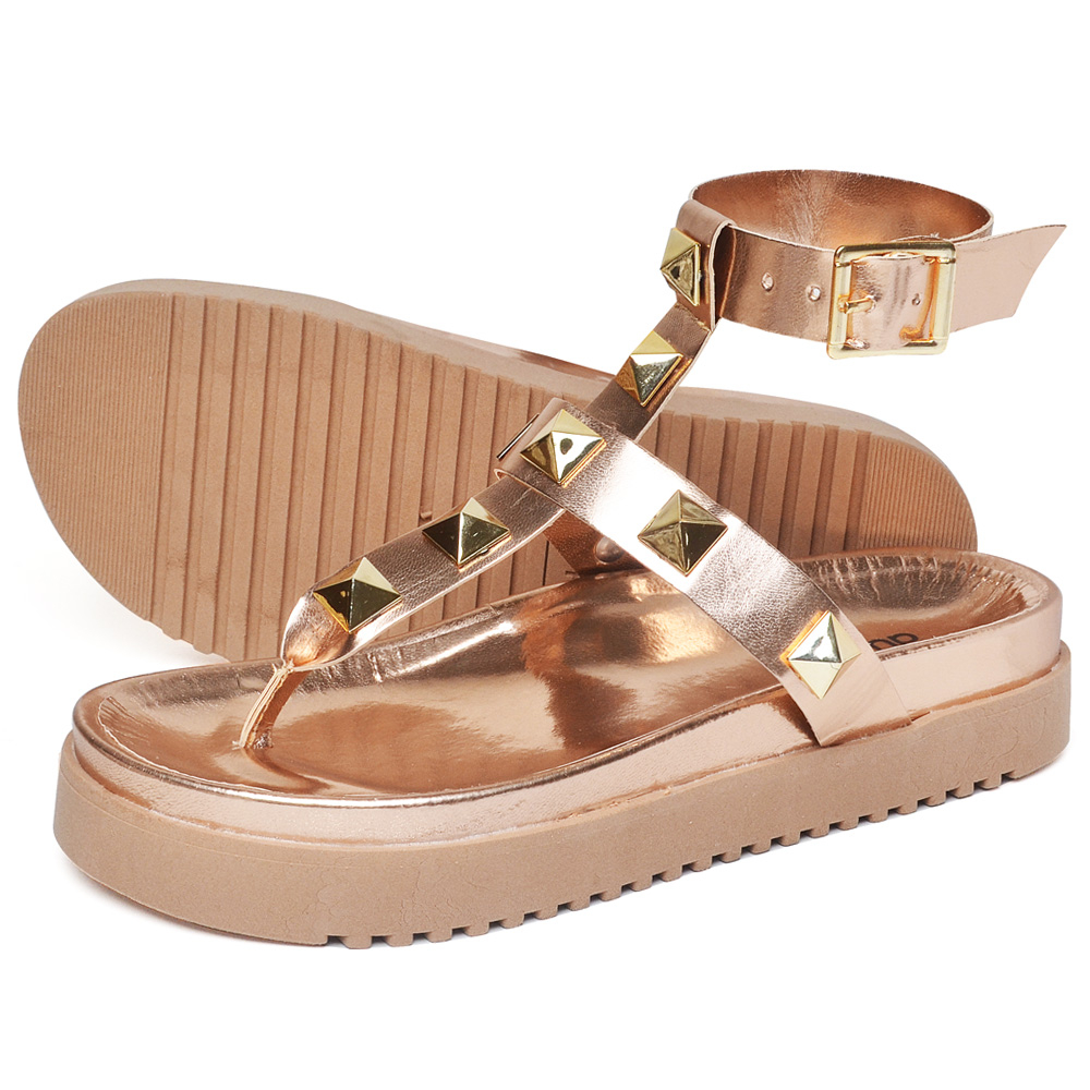 Detalhes do Sandalia Papete Dubuy Feminina Plataforma Pirâmide Feminina Rose Gold Isys 2050FG