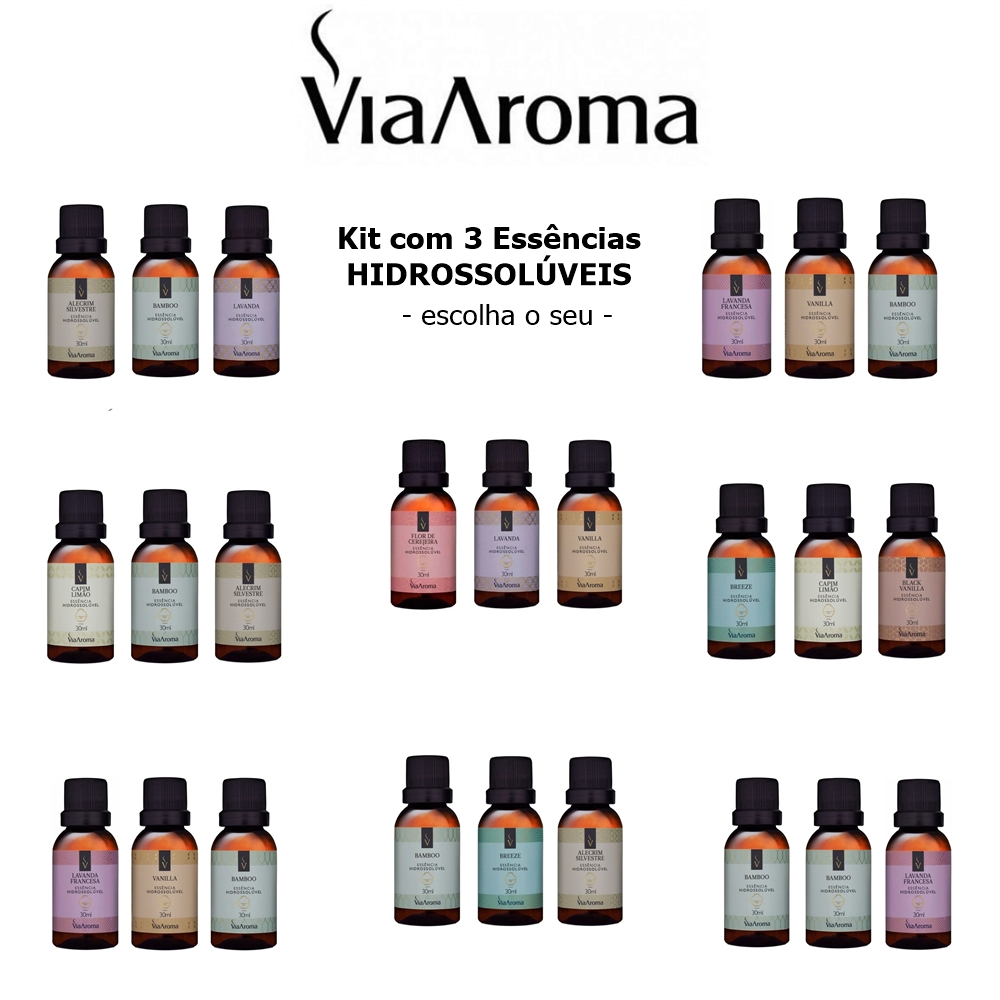 Kit 3 Essência Hidrossolúvel Base água Via Aroma  p/ Aromatizador Umidificador - ESCOLHA O SEU