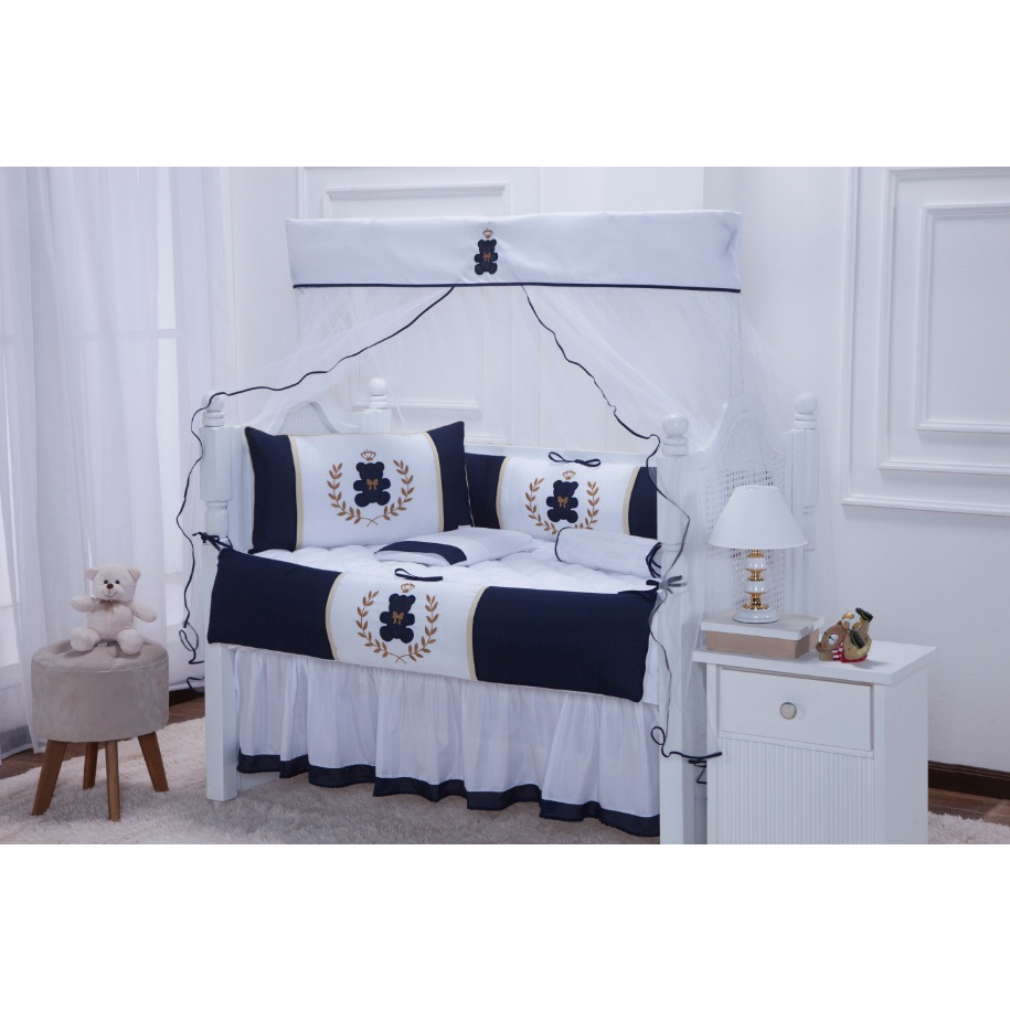 Kit Berço Americano Menino Ursinho Bili 9 Peças Com Saia em Oferta na Shopee