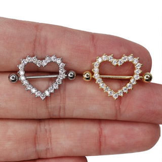 Piercing Mamilo Modelos Coraçao Cravejado Aço Cirurgico / dourado em Oferta na Shopee