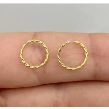 Piercing Argola Trançada torção 8mm aço cirúrgico banhado a ouro 18k P/Nostril, Nariz, Orelha, Hélix, Daith e Cartilagem