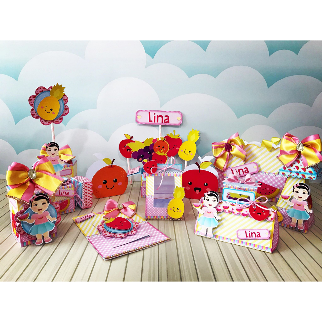 Caixinhas personalizadas, milk, cone e sush lembrancinhas, decoração Kit de festa aniversário quintada frutas frutinhas