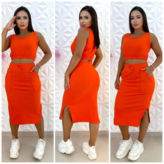 Conjunto Cropped e Saia Tendencia da Moda