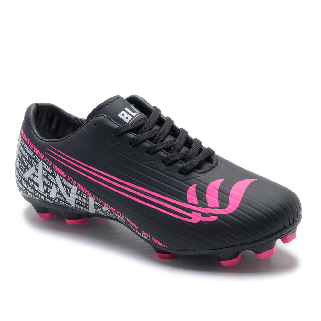 Chuteira Campo Cano Baixo Blank Star 38 ao 44 Original Preto Pink com Solado Costurado