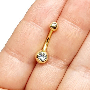Piercing Umbigo Banhado a ouro 18k pedra branca em Oferta na Shopee
