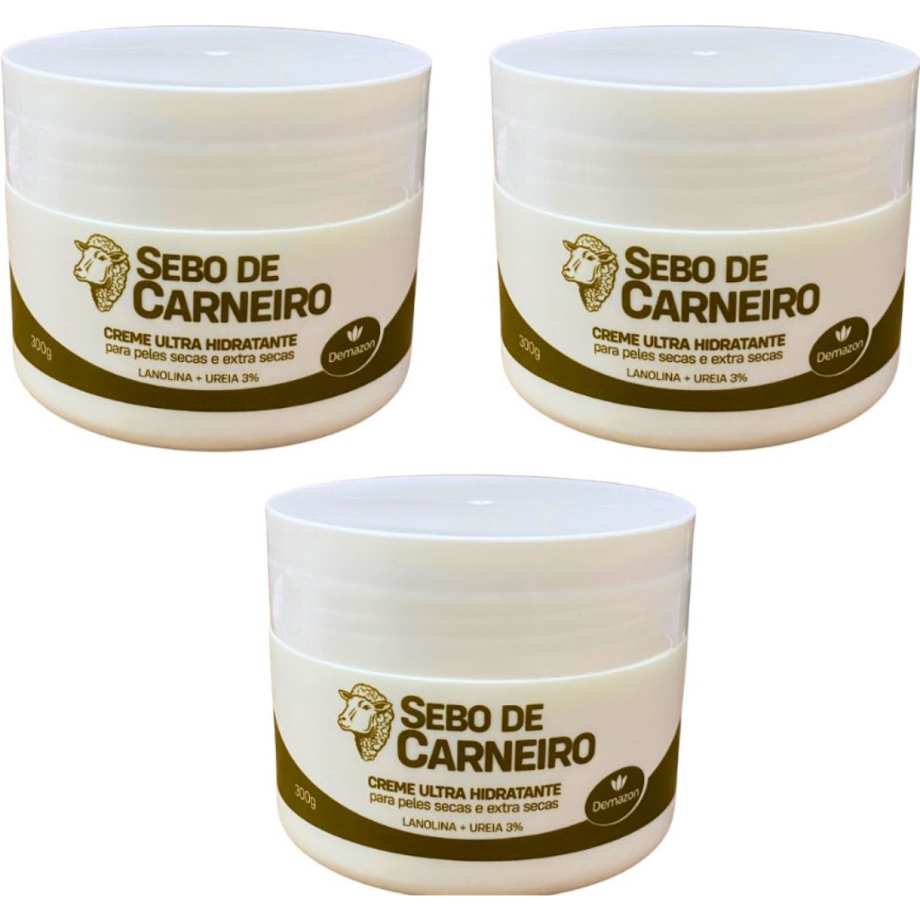 Creme Ultra Hidratante Sebo de Carneiro 300g Demazon Lanolina Kit 3 Unidades