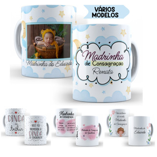 Caneca Personalizada Padrinho Madrinha de Consagração Dindos de Batismo Presente Dindo Dinda Porcelana