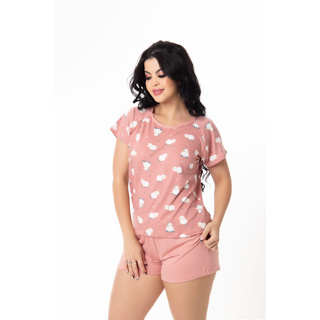 Baby Doll Pijama Short Doll Suede Estampado Virginia em Oferta na Shopee