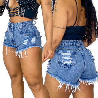 Short Feminino Jeans LEVANTA BUM BUM Cintura Alta C/ Cinto
