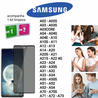 KIT 1~2~3 Película 3D Privacidade Samsung Modelo: A02, A02S, A03, A03S, A03 CORE, A04, A04S, A04E, A10, A10S, A11, A12, A13, A14, A20, A20S, A21, A21S, A22, A23, A24, A30, A30S, A31, A32, A33, A34, A50, A50S, A51, A52, A70, A70S, A71, A72, A73