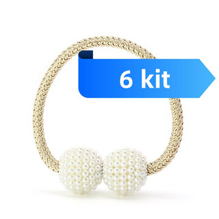 Kit 6 Langsir Ímã Cinto De Cortina De Tecido Corda Imitação De Pérolas Fivela Soco Livre