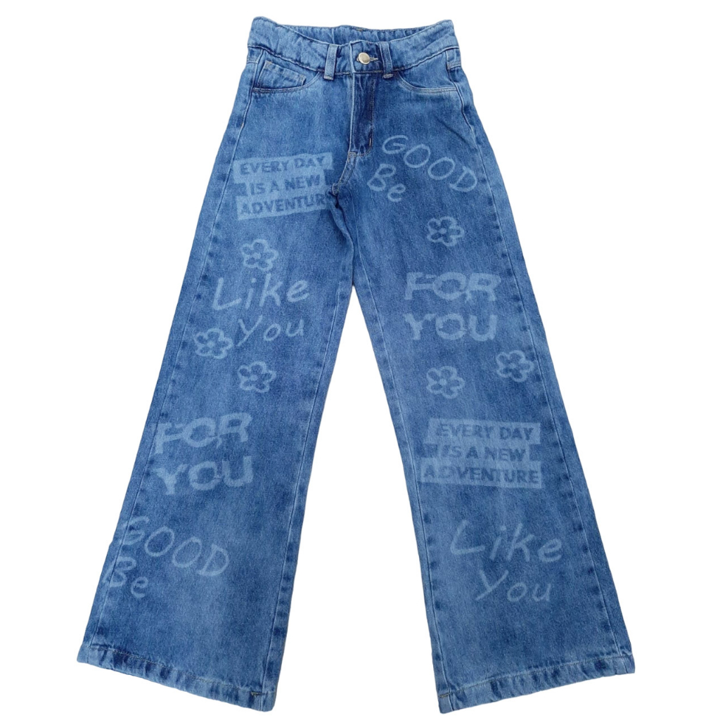 Calça Jeans Feminina Infantil Juvenil Wide Leg Pantalona Laser (R6226)
