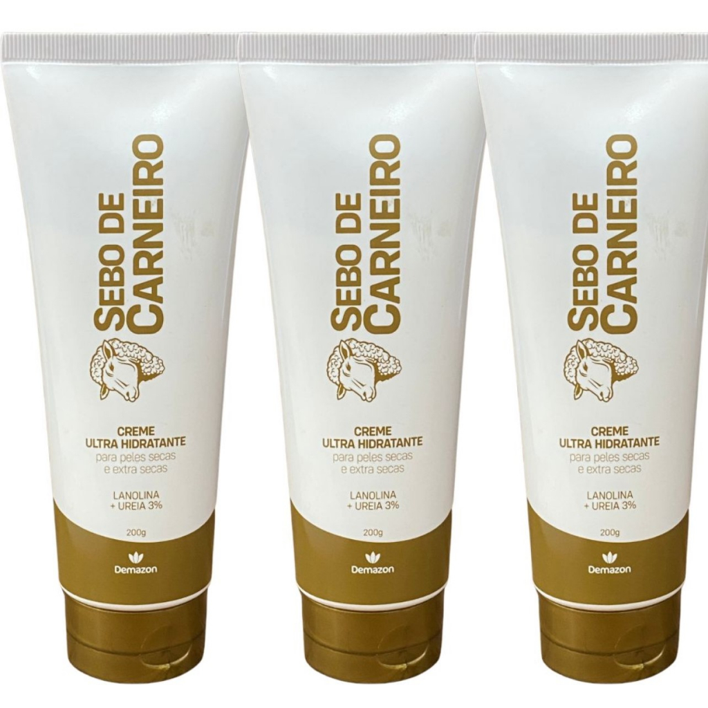 Creme Ultra Hidratante Sebo De Carneiro Lanolina E Ureia 200g Demazon Kit 3 Unidades
