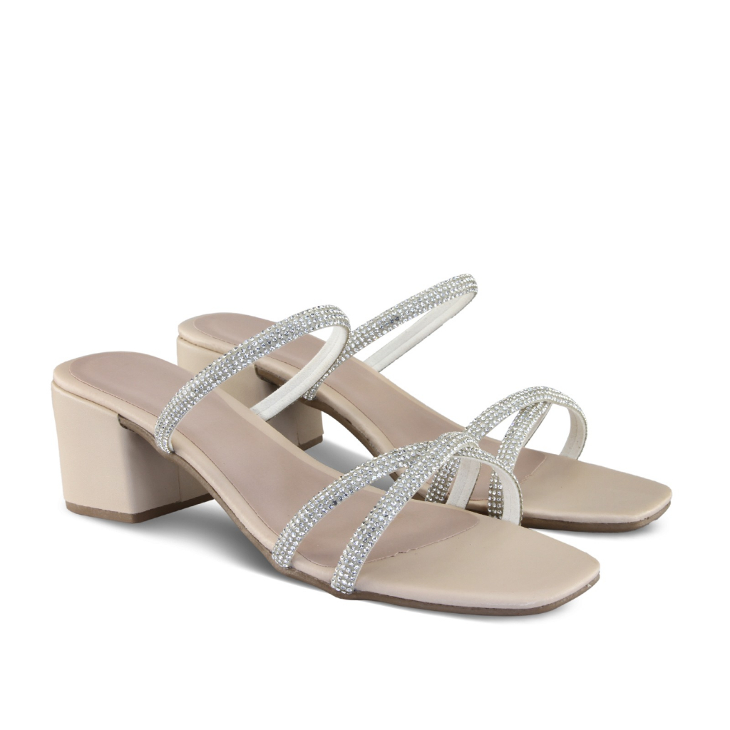 Sandalia Tamanco Salto Bloco Com Strass  Confortavel