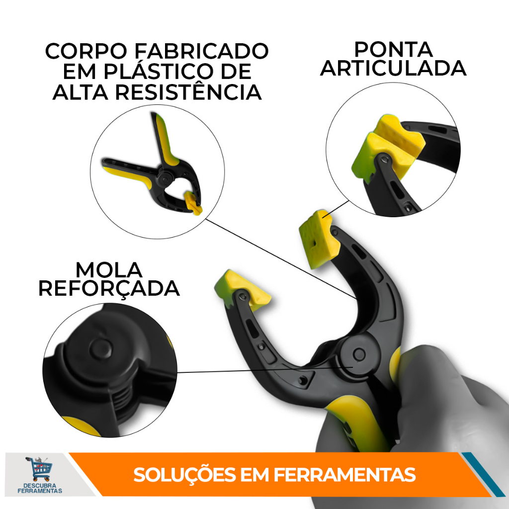 Grampo com Mola Sargento Fertak 4", 6" e 9" Garra Multiuso Prendedor P/ Marcenaria Fixações — imagem 2 de 2