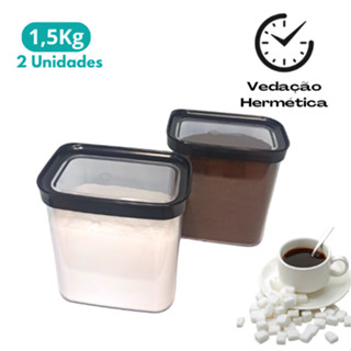 Kit 2 Potes Herméticos para Armazenamento Café e Açúcar 1500 ml