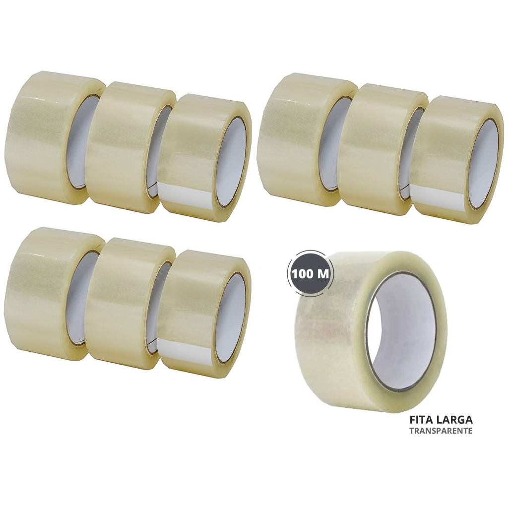 10 Fita Adesiva 45mm X 100metros - 10 Rolos Larga Resistente Fita Adesiva Transparente