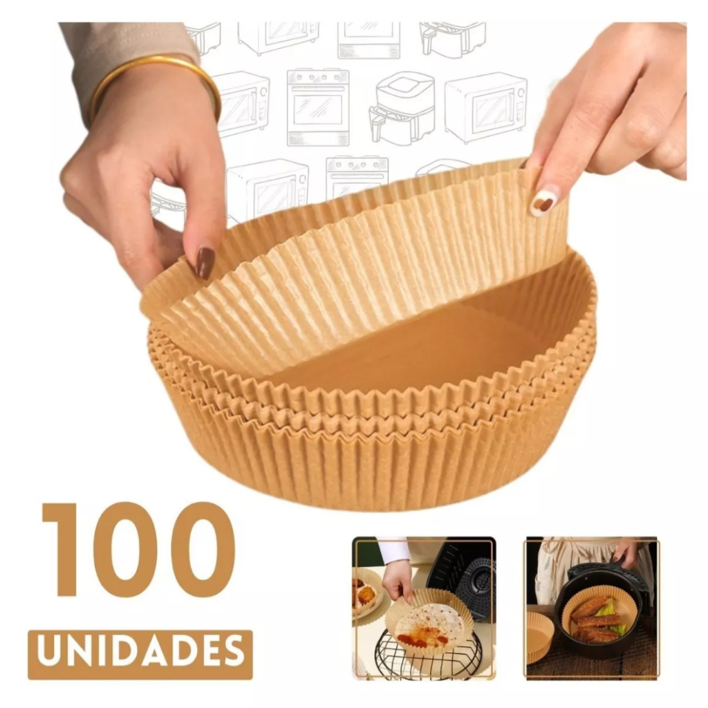 Imagem Forma De Airfryer Descartável Redondo Antiaderente Para Cozimento Papel Fritadeira kit100 e 200 Unis