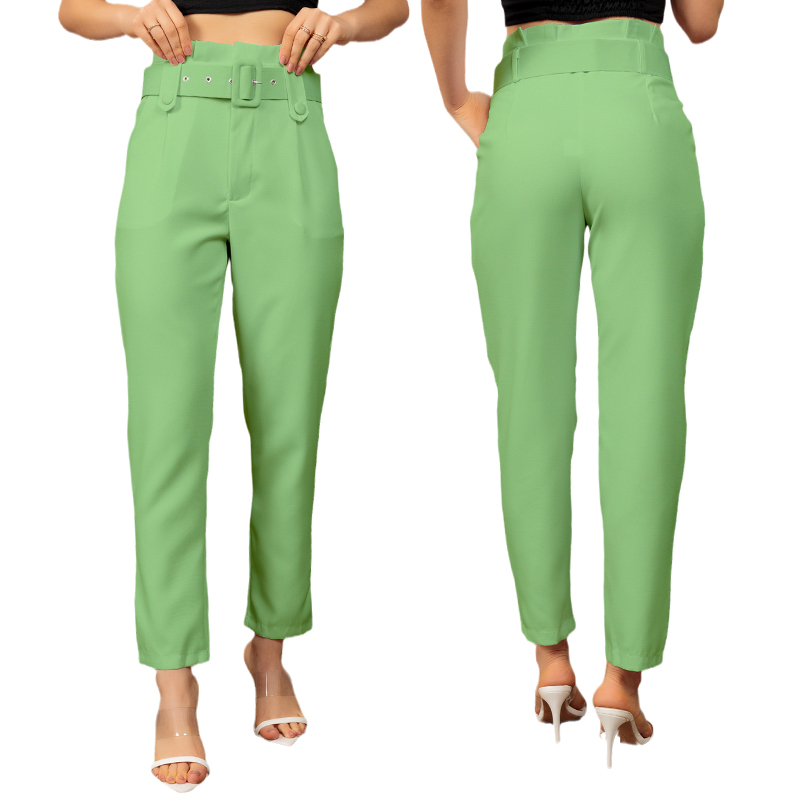 Calças da moda europeias e americanas com cinto calças femininas