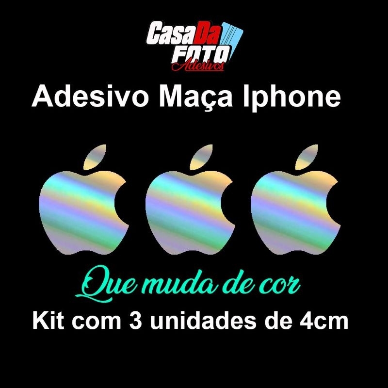 Adesivo Maça Apple IPhone kit com 3 Adesivos Holográfico que muda de cor para carro moto bicicleta