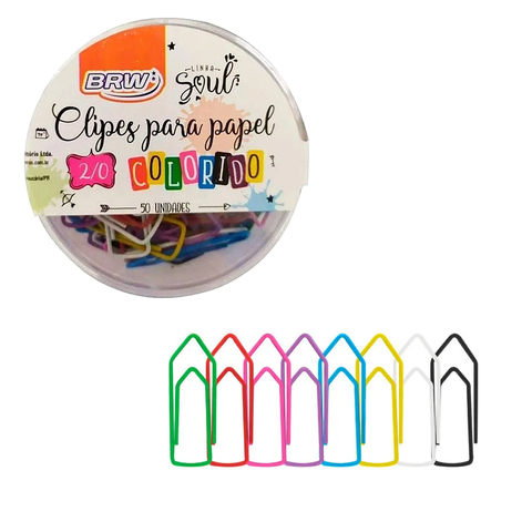 Clipes para Papel Tamanho 2/0 Colorido Soul Pote c/ 50 Unidades BRW em Oferta na Shopee