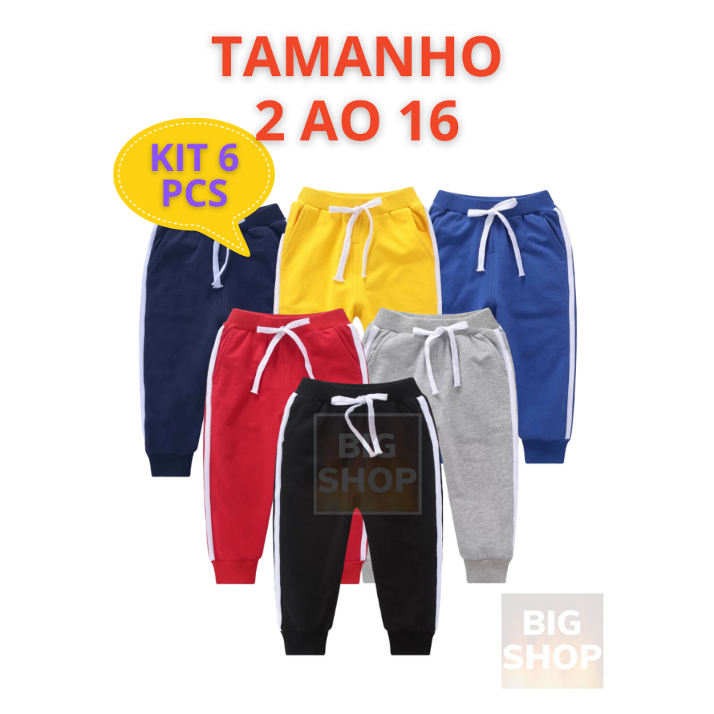 CONJUNTO CALÇA DE MOLETOM INFANTIL (LOTE 6 Peças)| Infantil Criança Bebê Tamanho 2 ao 8 Grosso Flanelado Inverno Menino Menina Azul Preto Vermelho Amarelo Rosa Cinza