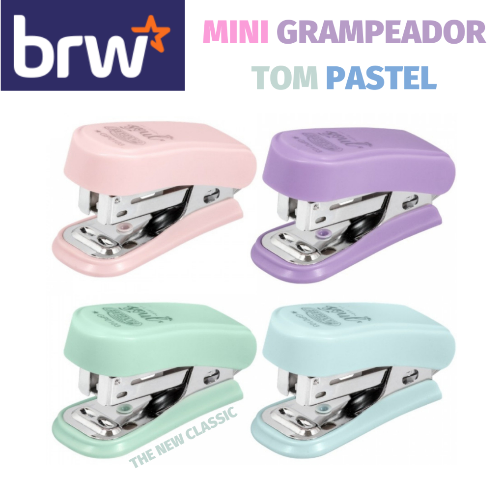 Mini Grampeador Tom Pastel BRW - Kit com Grampos ou Unidade em Oferta na Shopee
