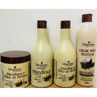 kit mandioca shampoo,condicionador,máscara e creme de pentear maycrene