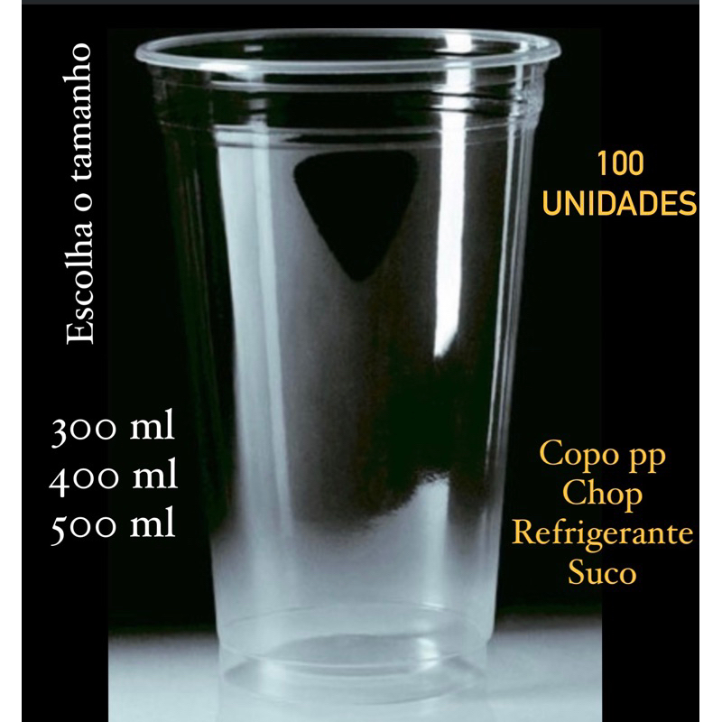 100 Copo Descartável 300ml / 400 ml ou 500 ml Chopp Pp Liso Transparentee OFF// - Home & Living