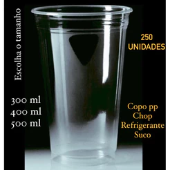 250 Copo Descartável 330ml / 400 ml ou 500 ml Chopp Transparente PP (CHOCO)
