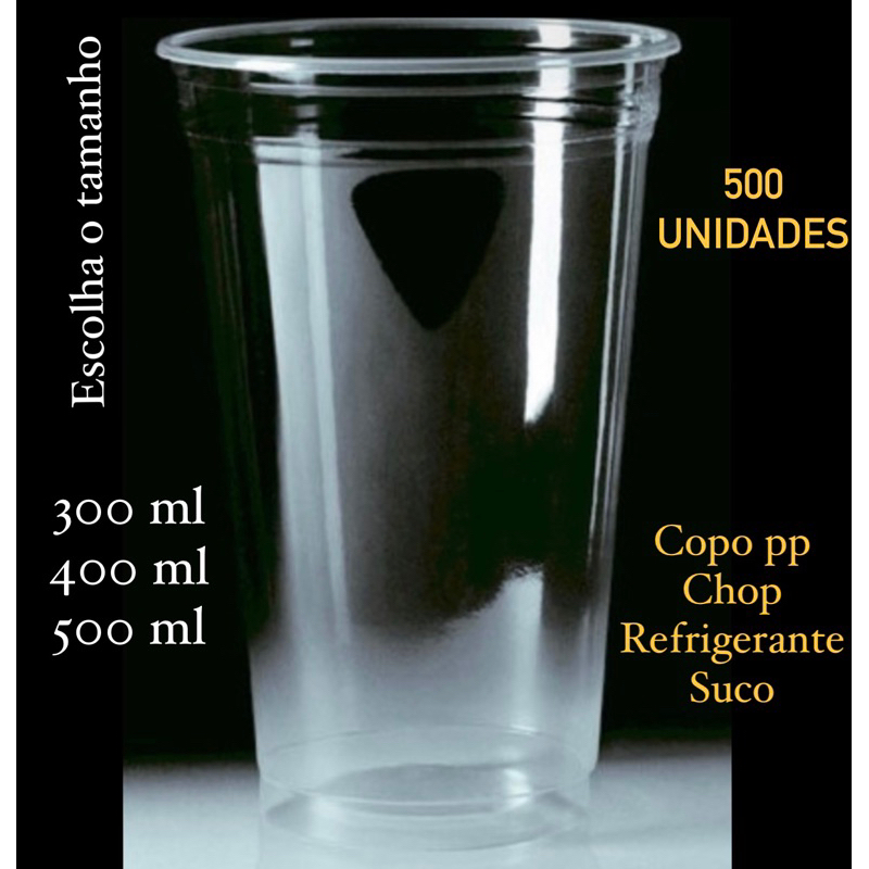 500 Copo Descartável 300ml / 400 ml ou 500 ml Chopp Transparente PP OFF// em Oferta na Shopee