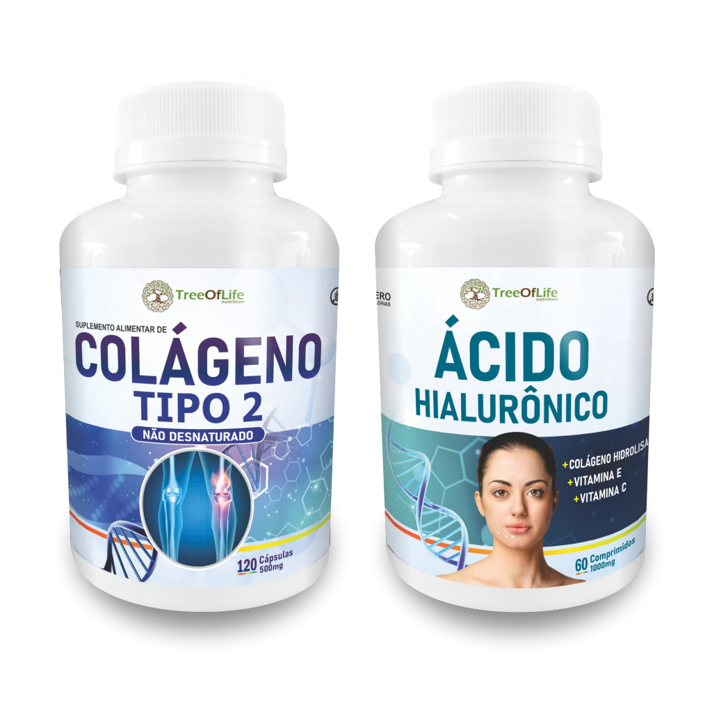 Ácido Hialuronico 1000mg 60 Comprimidos + Colágeno Tipo 2 II 40mg 120 Cápsulas