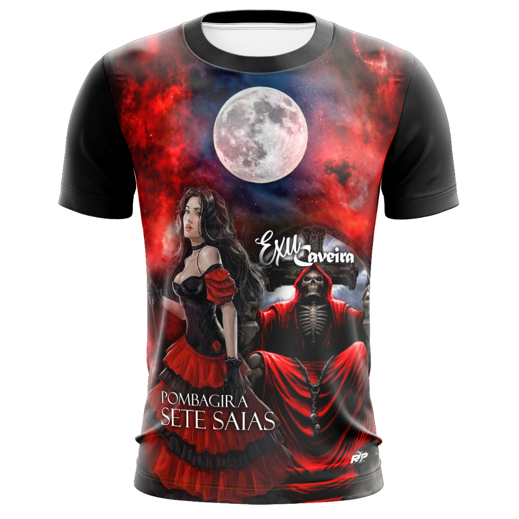 Camisa religiosa pomba gira sete saias Exu caveira e Exu pimenta