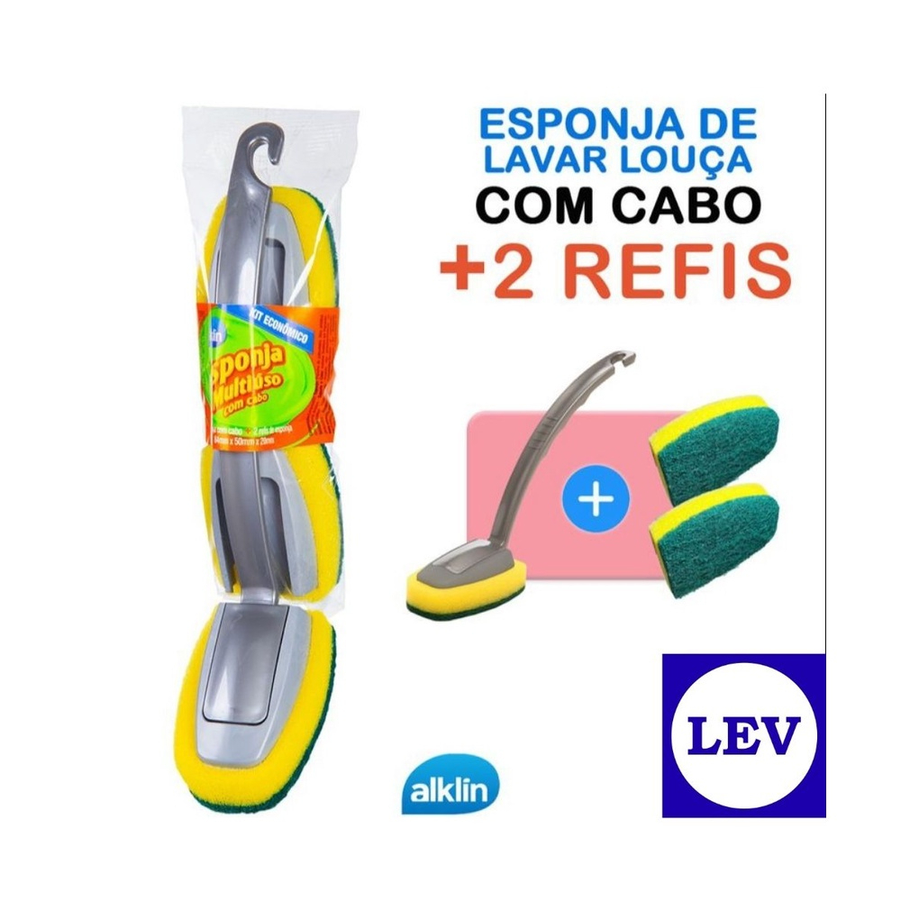 Esponja Bucha Multiuso Anti risco com Cabo 2 dois Refil Lava Louça