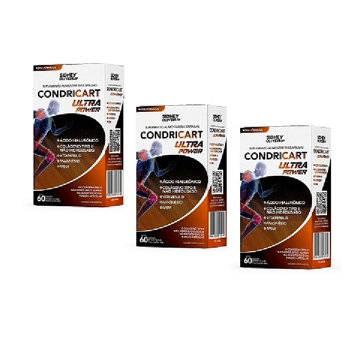 3 CXS COLÁGENO TIPO II + VIT D3 + MAGNÉSIO + ÁCIDO HIALURÔNICO + MSM CONDRICART ULTRA POWER 180 CÁPS SIDNEY OLIVEIRA