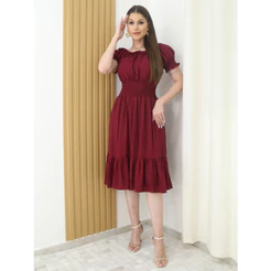 A&D Vestido Festa Midi Liso Viscolinho De Festa Com Frro Elástico Na Cintura