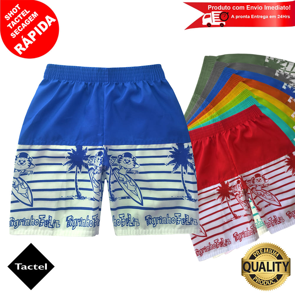 Bermuda Infantil Short Tactel Elástico Menino Cores Sortidas Criança