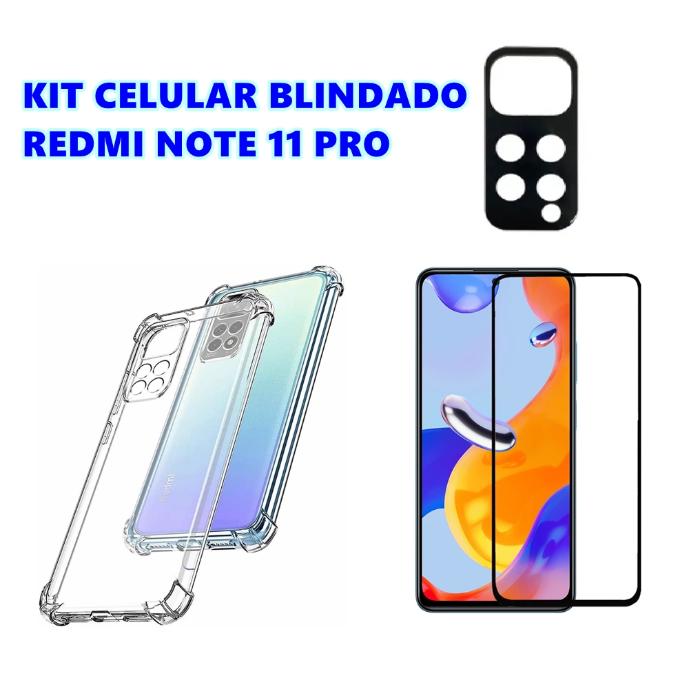 Kit Celular Blindado Redmi Note 11 Pro Capa Anti Impacto + Película 3D + Protetora De Câmera Para Xiaomi