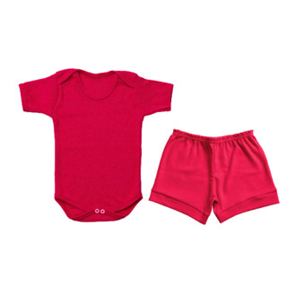 KIT BODY MANGA CURTA SUEDINE 100% ALGODÃO + SHORT TAPA FRALDA SUEDINE 100% ALGODÃO