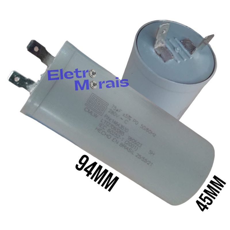 Capacitor Original Weg 75uf 250v 280v para máquina Forrageira em Oferta na Shopee